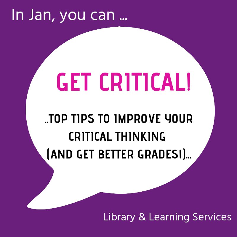 HSULibrary's tweet photo. Unsure what 'be more critical' entails? 🤔
Great tips on this in the pocket study skills guide to 'Getting Critical':
https://t.co/CZsOEIW1WY
#InJanYouCan
#GetCritical
#GetBetterGrades
#TopTipsEveryWeekday https://t.co/X2l4G7V9ED