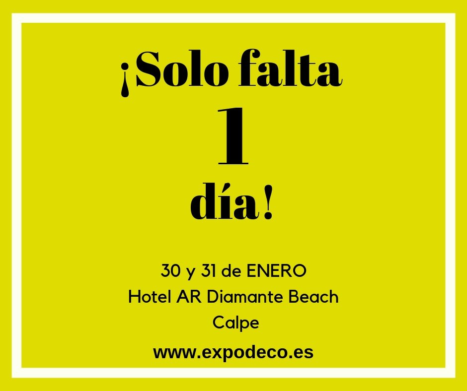 EXPODECOes's tweet image. ¡Mañana empieza #ExpoDeco2019!
Hoy estaremos todo el día últimando detalles para que podáis disfrutar al máximo de la feria mañana miércoles y el jueves.
¡Estamos deseando empezar!
·
·
·
#ExpoDeco Costa Blanca. 30 y 31 de enero en el Hotel AR Diamante Beach en Calpe.