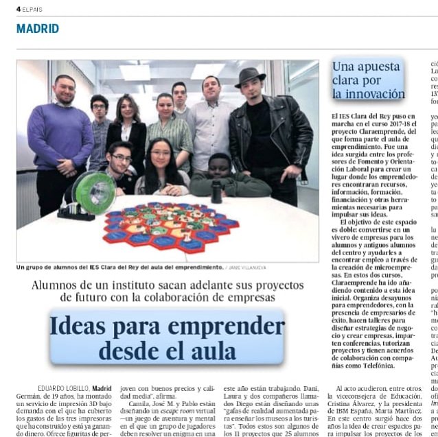 Guadalupbragado's tweet photo. Hoy @elpais_espana se hace eco de nuestro proyecto @ClaraEmprende del @iesClaraDelRey y que permite que nuestros alumnos desarrollen todo su potencial innovador y creativo con el apoyo del profesorado. Enhorabuena!!!! 👍🏻👏🏻👏🏻👏🏻😊 @ComunidadMadrid @todofp #fp @Descubrela_FP https://t.co/deCJe8HGkq