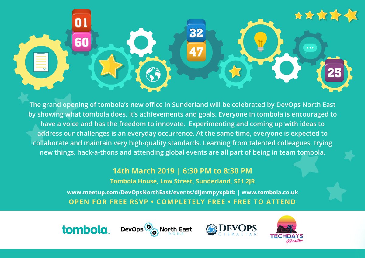 DevOpsGib's tweet image. We&apos;re heading to The New Sunderland HQ on the 14th of March #Sunderland #Gibraltar #DevOps #tombola  meetup.com/DevOpsNorthEas…