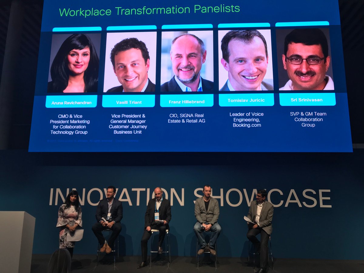 CiscoCollab's tweet photo. Getting ready for a fascinating conversation around Digital Workplace Transformation in our innovation showcase at 2pm (UTC/GMT+1). You won't want to miss this! 

Watch the livestream on @CiscoTVMedia at: https://t.co/rDVbbD1yFa 

@aruna13 @imSriSrinivasan @VasiliTriant https://t.co/RVd87ncmu5