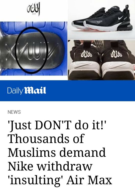 Vol Verstrooien afwijzing umar ishaque butt on Twitter: "What a shame! @Nike act #blasphemous by  writing #Allah on "Air Max 270 Trainers". You should #remove all the  articles atonce &amp; stop further production. This world