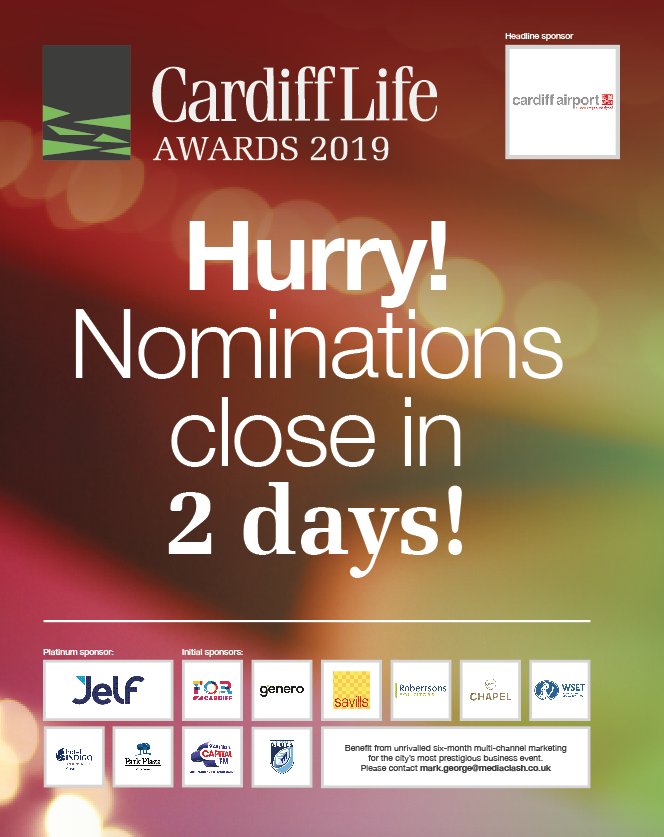 CardiffLifeAwds's tweet image. Nominations CLOSE in 2 DAYS! #CardiffLifeAwards

Get yours in and completed now to avoid that scary last minute panic approaching! It's a brilliant way to network and increase your business leads – as well as potentially winning an Award!

Enter here: cardifflifeawards.co.uk/nominations/