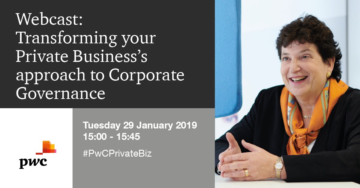 kwilson026's tweet photo. Transforming your approach to #CorporateGovernance. You've still got time to join @SuziLDavis and @MatthewTimmons7 this afternoon as they discuss the impact of the new regulations https://t.co/vft5nGBtSq #PwCPrivateBiz https://t.co/PF2i5yarVA