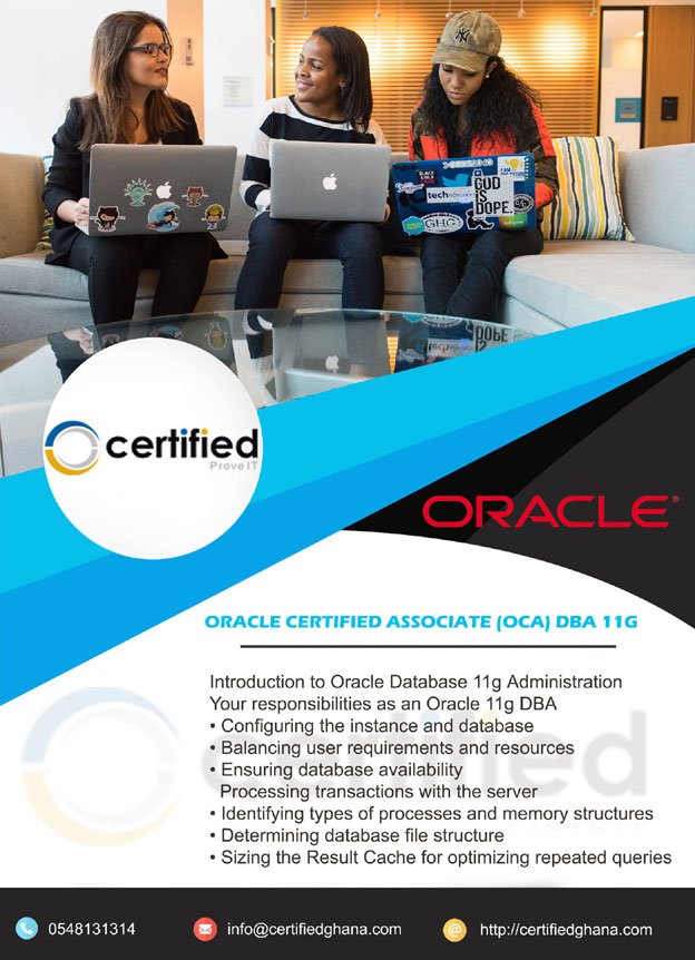 itilghana's tweet photo. Oracle Certified Associate (OCA) DBA 11G Training And Certification Course in Ghana at certifiedghana.
See more visit: https://t.co/Lj0LymsXFf
#OCA #OracleCertifiedAssociate #Certifiedghana #Ghana https://t.co/NpyfbJtbWb