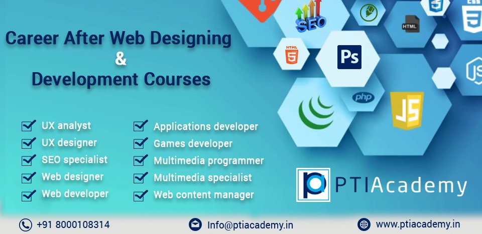 ptiacademy's tweet image. Career option after completing web design and web development course. Our courses are job guaranteed course.
#webdesigner #webdeveloper #webcontentmanager #uxanalyst #uxdesigner #seospecialist #gamedeveloper #applicationdeveloper