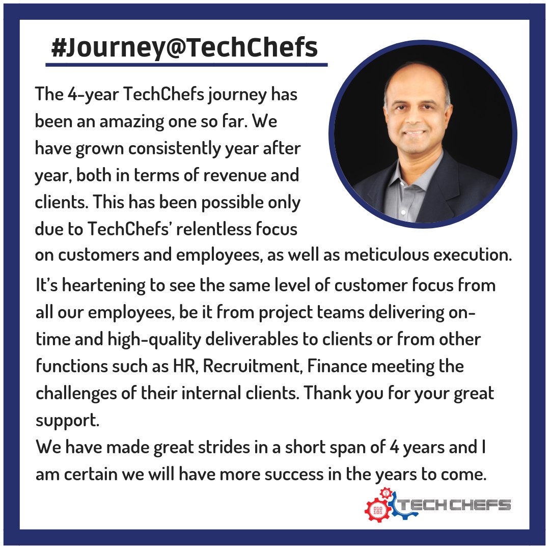 Tech_Chefs's tweet photo. Kannan Shrinivas who describes his #TechChefs #journey to be supportive and encouraging work environment for its employees!!
#WeAreTechChefs #Team #workspace #work #management #environment #encourage #experience https://t.co/ndTZsN1A6s