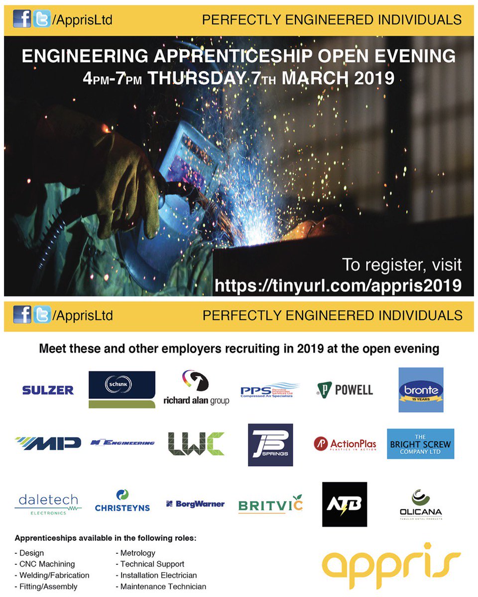 An amazing opportunity for anyone interested in an #Engineering #Apprenticeship 👩‍💻👨‍🔬

#STEM #Engineer #Student  🚞🚗

Register here ➡️ tinyurl.com/appris2019