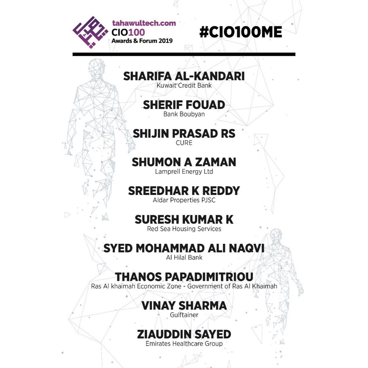 tahawultech's tweet photo. Congratulations to all the winners of CNME and https://t.co/ZjTALiEQQ2’s CIO 100 Awards 2019!
#CIO100ME https://t.co/xnCWkC2erl