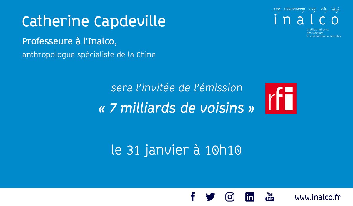 [Rdv 📻] Catherine Capdeville-Zeng, professeure d'anthropologie de la #Chine à l'Inalco, sera l'invitée de @7milliardsRFI jeudi 31 janvier à 10h10 pour une émission sur le thème des naissances en Chine.