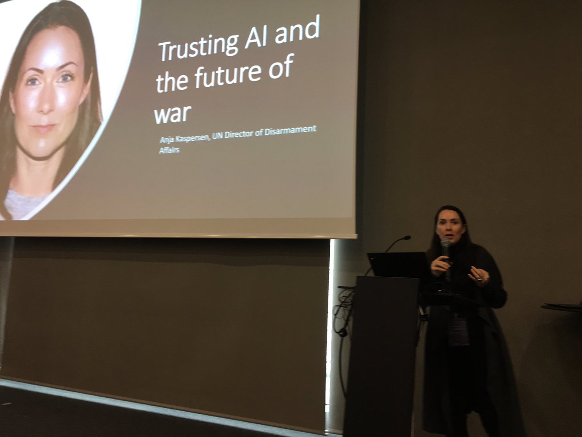 Trusting AI - the future of War. 'What does victory look like?' By @AnjaKasp UN director of Disarmament Affairs @appliedmldays #trustinai #ai #laws #internationalsecurity #AMLD2019