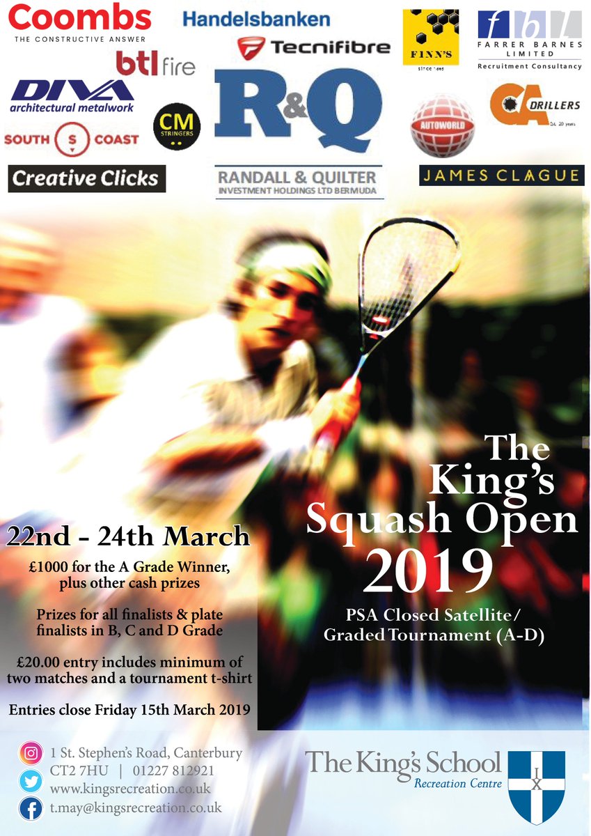 ks_sportscentre's tweet photo. The King's Squash Open 2019

Book today: https://t.co/07Dlzwim4I

#squash #squashcompetition #kingsrec #squashplayer #squashprofessional @englandsr https://t.co/QsPTynsdtZ