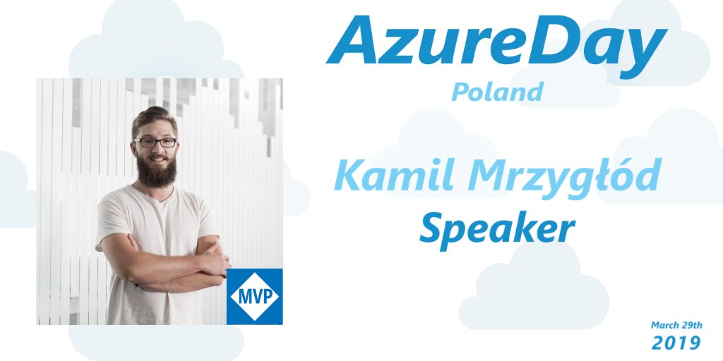 Następnym prelegentem na @AzureDayPL jest Kamil Mrzygłód <a href="/Kamil_Mrzyglod/">Kamil Mrzygłód</a> Senior Software Developer @ DTC, który opowie o podstawie dla deweloperów pracujących w #Azure, czyli SAS w #AzureStorage.
Rejestracja: azureday.pro  #mvpbuzz