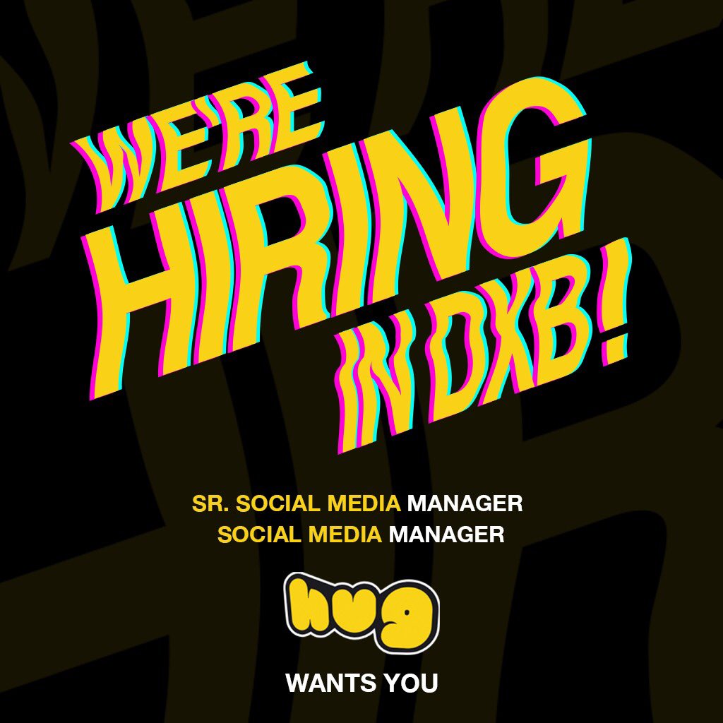 Hug is calling for the social butterflies out there! 📣
If you are a creative strategist, irreplaceable leader, ready to be a warrior, and eager to be a hugger, then we want you too! 

Send your CV to careers@hugmena.com