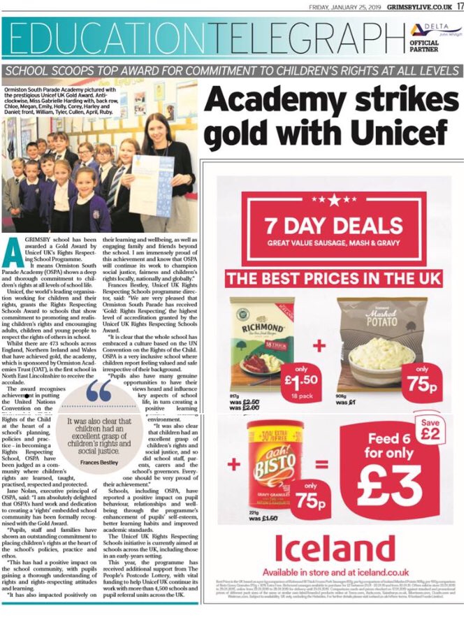 RightsOSPA's tweet image. We’ve made it into the local paper! #GOLD #RightsRespectingSchools @OSouthParadeA