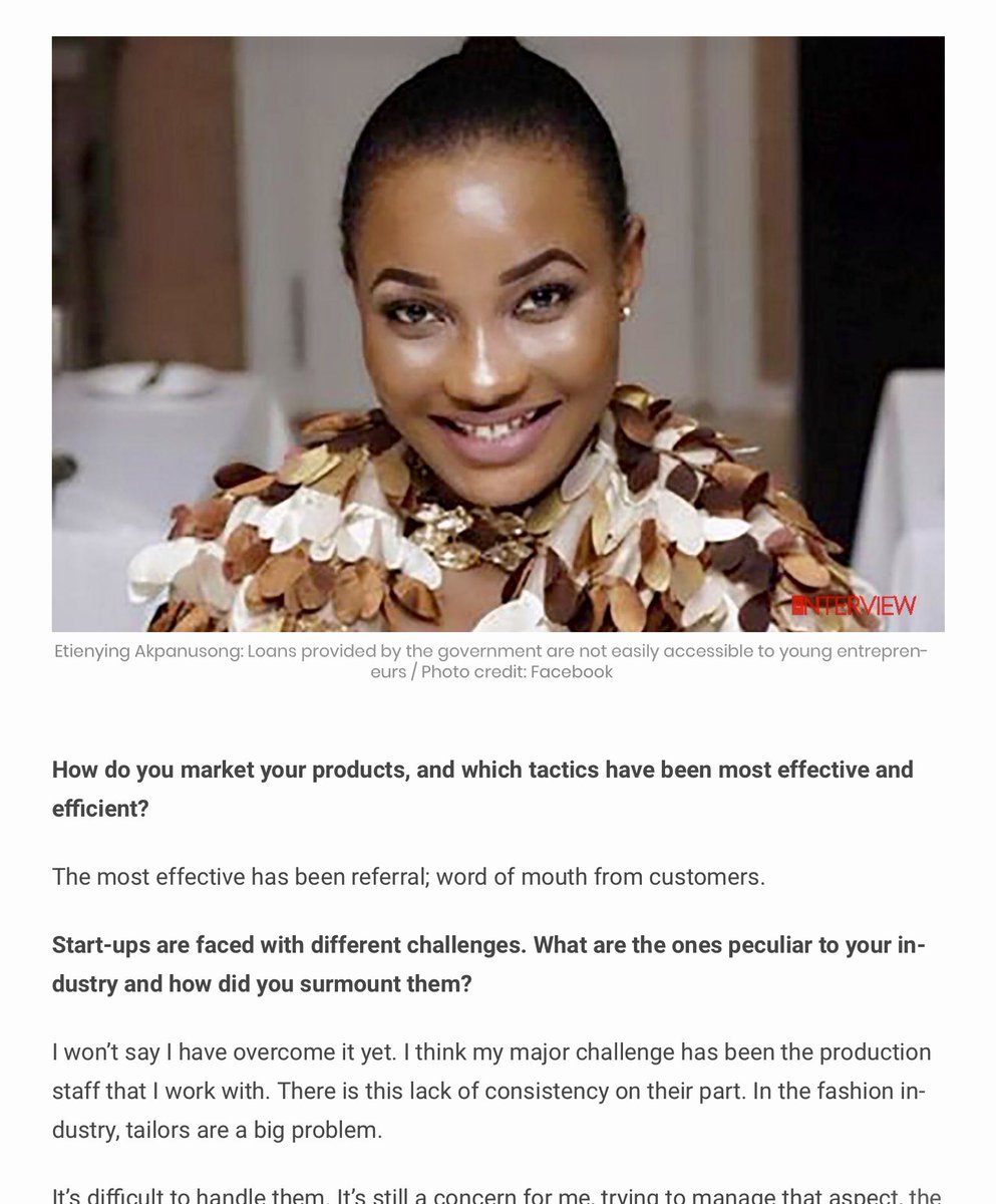 TheInterviewNG_'s tweet photo. #EtienyingAkpanusong: “The #Nigerian fashion industry is really thriving. We are doing well.
“In the fashion industry, tailors are a big problem. It’s difficult to handle them. It’s still a concern for me, trying to manage that aspect, the production aspect.”
#TheInterviewNG https://t.co/rEvdtIj67K