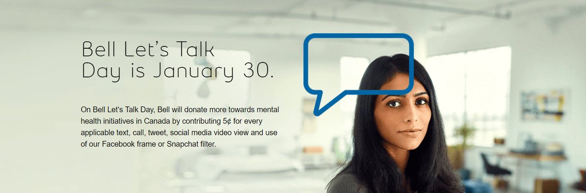 #BellLetsTalk Day is January 30. 
Bell will donate 5¢ for every tagged text, call, tweet, social media video view on Twitter, Facebook or Snapchat. 
To date, $93.4-million has been donated to #mentalhealth initiatives. via <a href="/Bell_LetsTalk/">Bell Let's Talk</a> <a href="/Bell_Cause/">Bell Cause</a> 
letstalk.bell.ca/en/bell-lets-t…