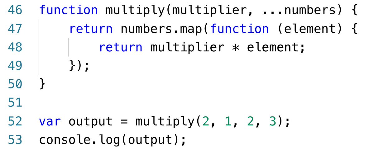 way2datta's tweet image. What will be the output of this code snippet?

#javascript #RestParameters #JS