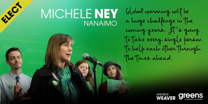 ney4nanaimo's tweet photo. "Global warming will be a huge challenge in the coming years. It’s going to take every single person to help each other through the times ahead,” says Michele Ney on #climatechange #NanaimoVotes https://t.co/ISWpLyF3Vn