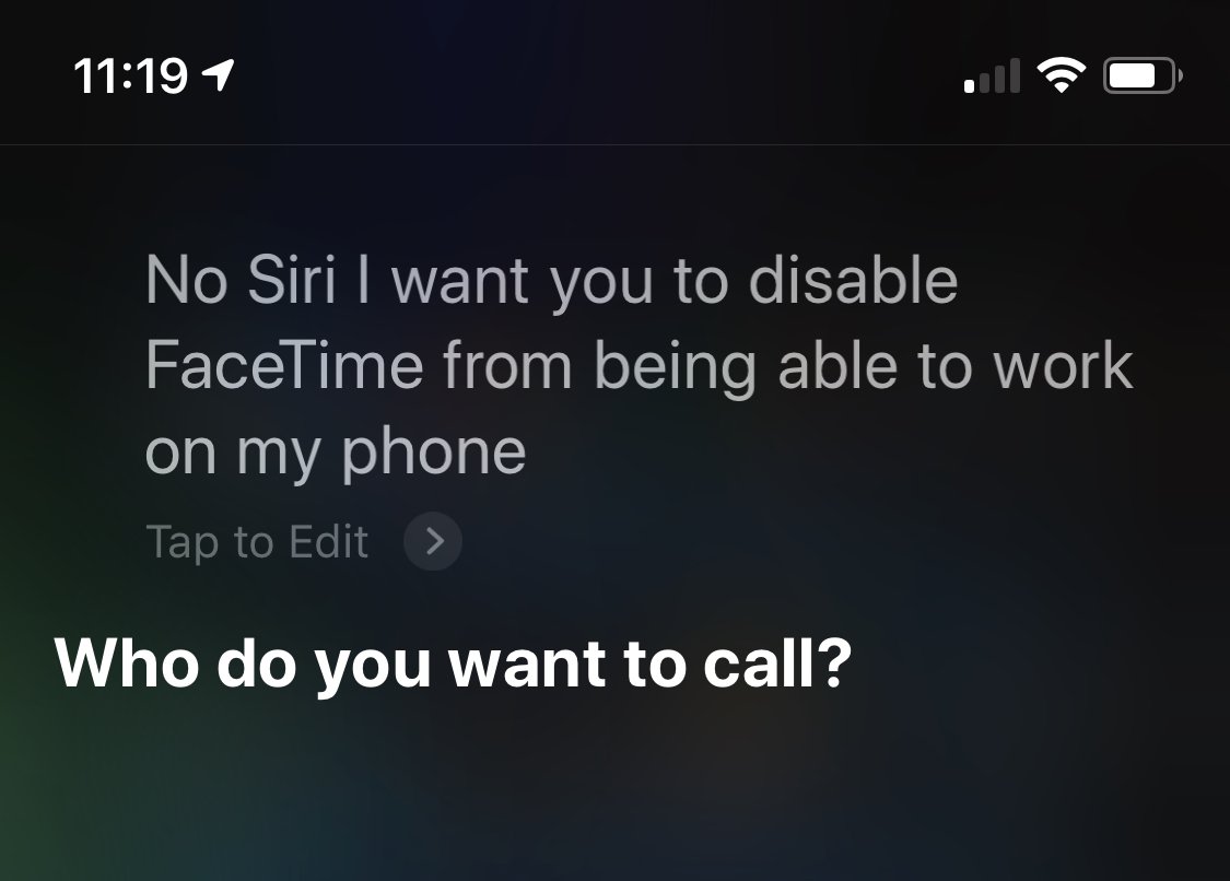 wardchristianj's tweet image. Me: &quot;Siri, disable Facetime on my phone.&quot;

Siri:

#facetimebug #DataPrivacyDay