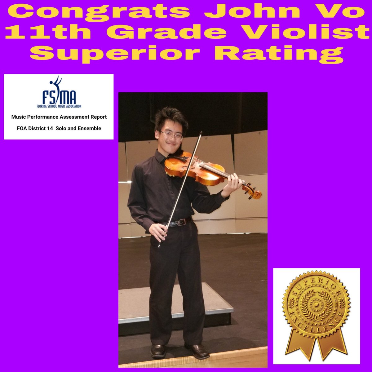 TigerSoundBand's tweet photo. Intorducing Boynton High's 1st Superior rated Violist - John Vo
Congrats John and well done Mrs. Rosenthal

#TigerSoundStrings
#TigerSoundOrchestra
#TigerSound
#TigerPride

@cityofboynton @CongressMS @thedreambbchs @Edrick_Rhodes @citydelraybeach @CityBocaRaton @presleycharles https://t.co/43pEMLMv1J