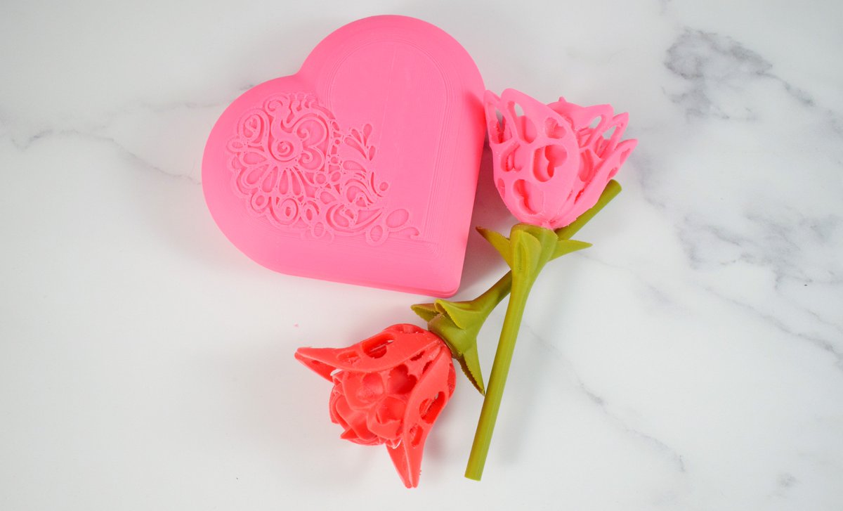 Made using @adskFusion360. Printed with the <a href="/Simplify3D/">Simplify3D</a> slicer in <a href="/MatterHackers/">MatterHackers</a> Pink, <a href="/FilamentsDotCa/">Filaments.ca</a> Red, &amp;  <a href="/MeltInk3D/">MeltInk™</a> Green and  files now live on <a href="/MyMiniFactory/">MyMiniFactory</a>. #ValentinesDay2019 #gifts