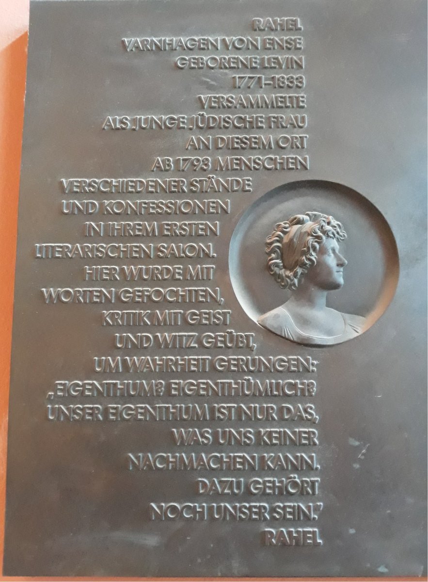20\\ At Jägerstraße 54, Rahel Varnhagen, the subject of Arendt’s biography, had her first salon, from 1793 onwards. Guests of her salons included Alexander and Wilhelm von Humboldt, Georg Wilhelm Friedrich Hegel, Heinrich Heine.
