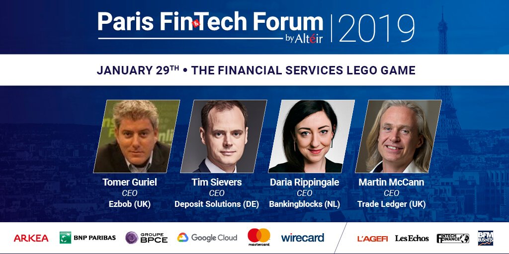 ParisFinForum's tweet photo. #PFF19 🕒 5min The financial services lego game panel moderated by #LeaJakobiak at Disrupted Bank: the Tech Revolution Track with #TomerGuriel CEO @ezbob_uk #TimSievers CEO @ezbob_uk @DariaRippingale CEO #Bankingblocks @martinemccann CEO #TradeLedger https://t.co/a2q1SRmCmu