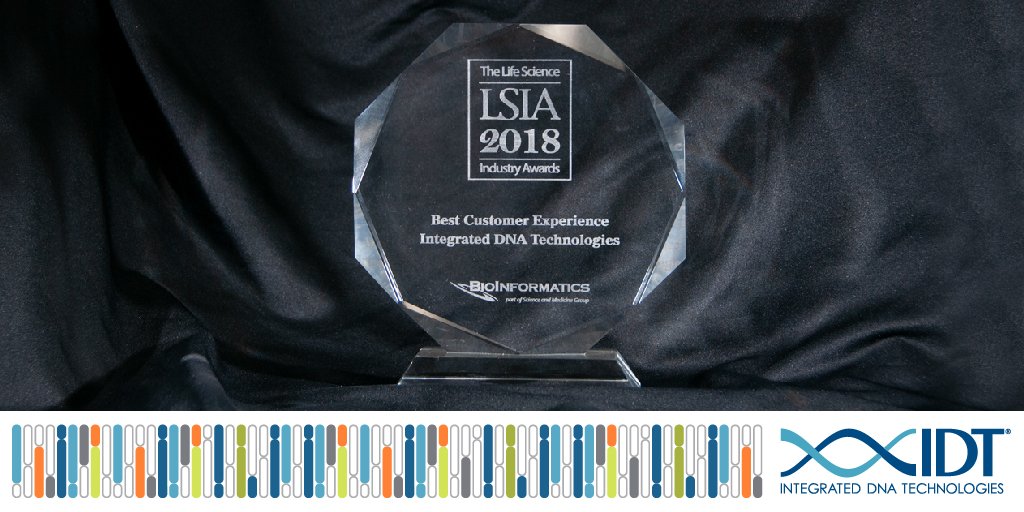 idtdna's tweet photo. We’re proud of our employees who helped us win the @BioInfoInc Science Industry Award for Best Overall Customer Experience. Learn more: https://t.co/sntfsy29SQ
#soproud #thankyou #research #science #genomics https://t.co/9LCpllm9P6