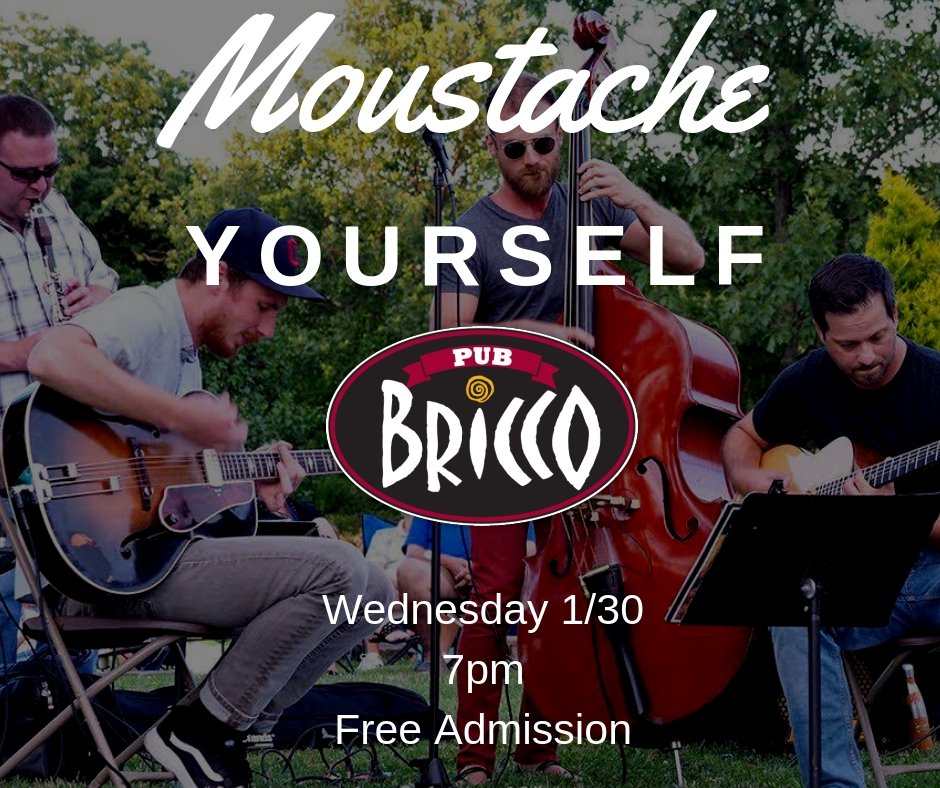 PubBricco's tweet photo. Don't forget! Moustache Yourself will be performing tomorrow night! It's going to be groovy, moody, and swingin'! Doors open at 6pm, admission is free and our full pub menu will be served! https://t.co/ViUSiIzNSI #akronmusicscene https://t.co/eXAFxqDSxh