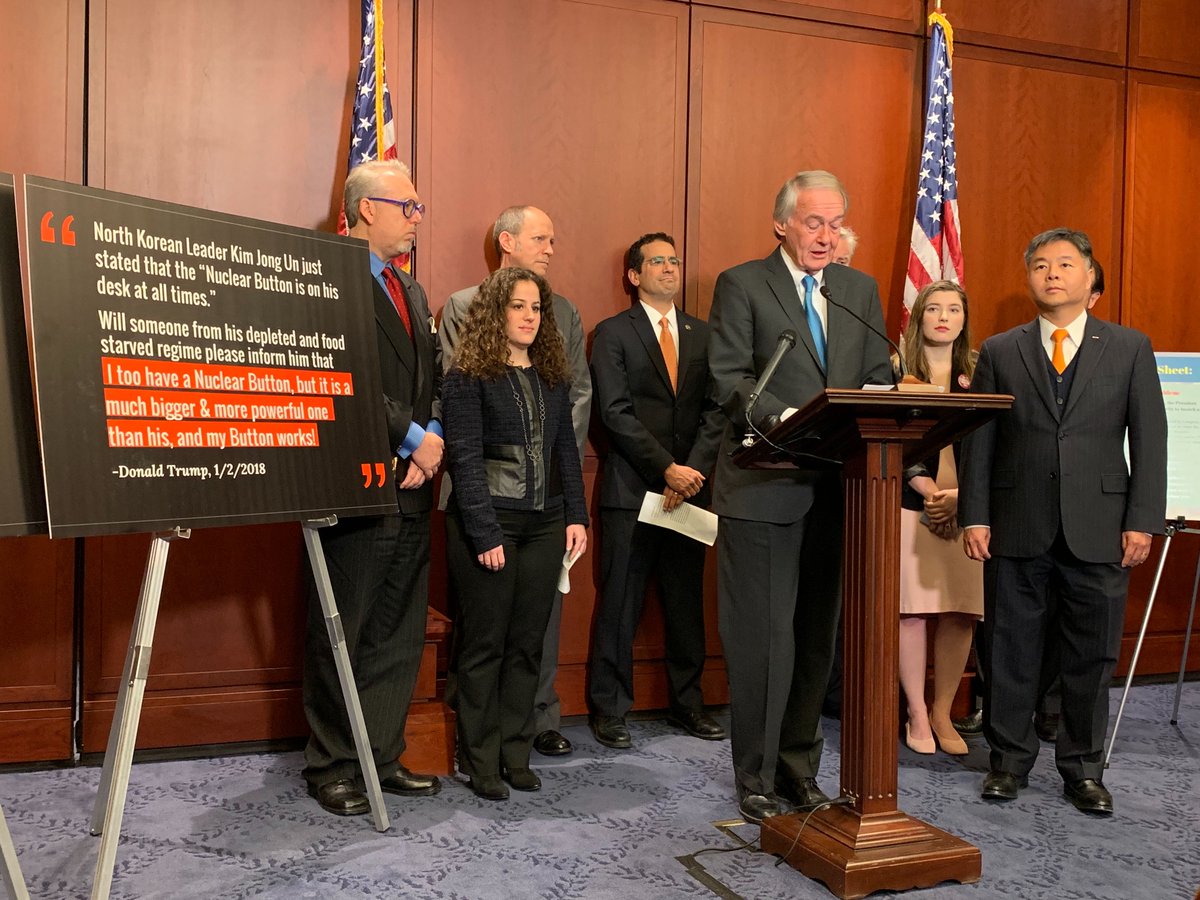 WinWithoutWar's tweet photo. @SenMarkey argues that no president should have the ability to start a nuclear war without the consent of Congress. It is unconstitutional and undemocratic. #NoRedButton https://t.co/OZKVKy3wE7