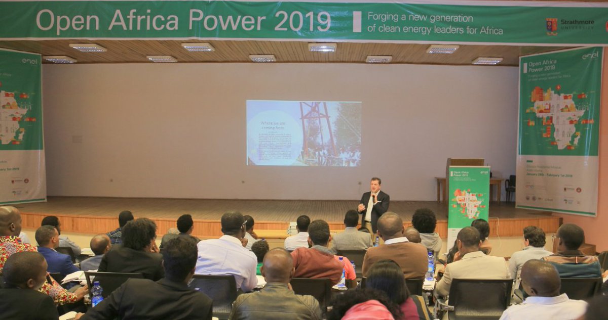 DavidKirop's tweet photo. 'Towards sustainable electrification of Africa.' #OpenAfricaPower2019 #OAP2019 #EnelFoundation @RiaraUniversity @StrathU @AddisAbabaUnive https://t.co/XiFdzLhWqQ