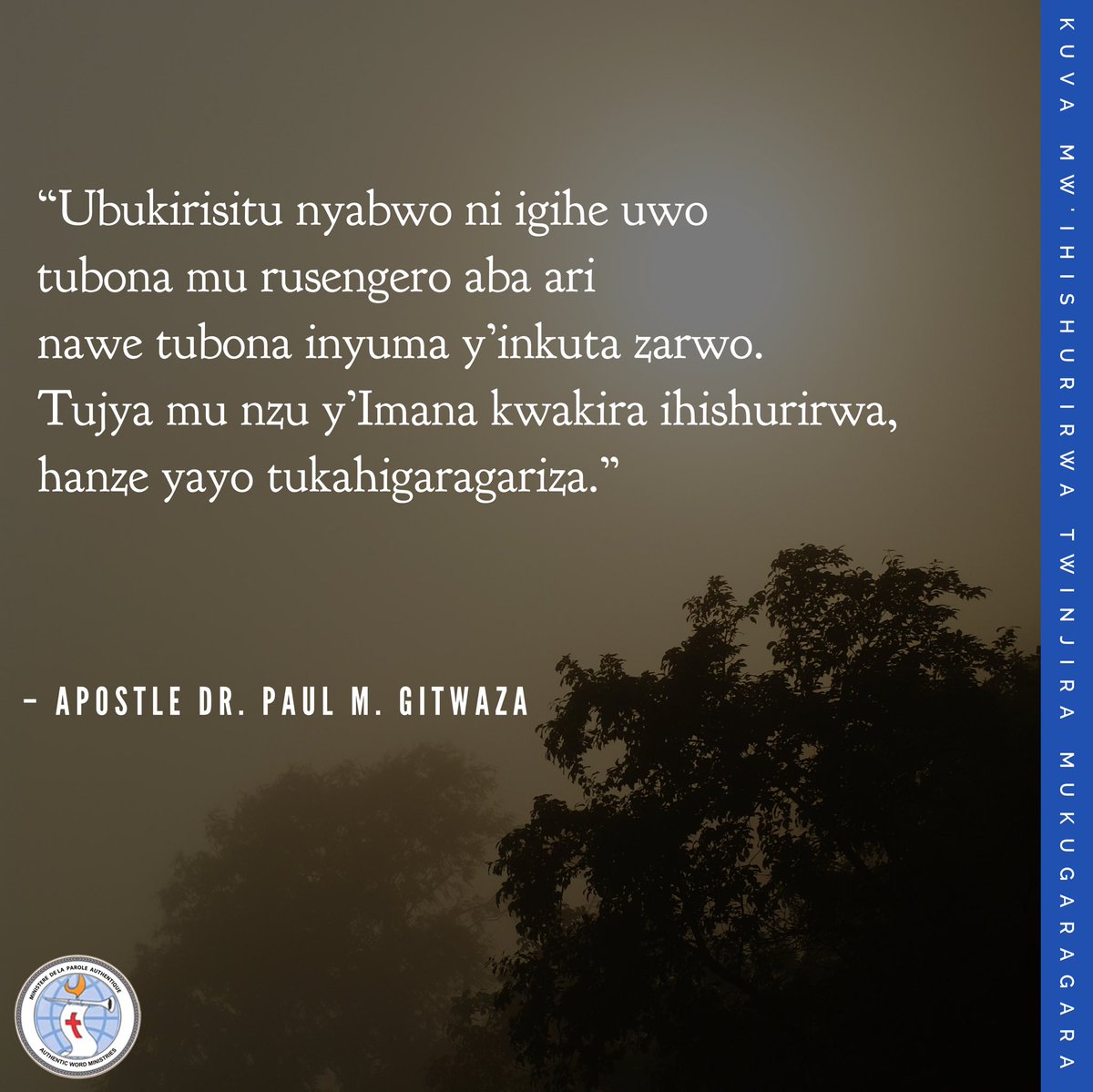 PaulGitwaza's tweet photo. “Ubukirisitu nyabwo ni igihe uwo tubona mu rusengero aba ari nawe tubona inyuma y’inkuta zarwo. Tujya mu nzu y’Imana kwakira ihishurirwa, hanze yayo tukahigaragariza.”
Umva nonaha: https://t.co/mg04qx1TqG
#AuthenticWord
#AuthenticWisdom
#AuthenticRevelation https://t.co/YAgT5nmGqM