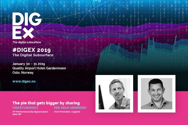 CogniteData's tweet photo. Going to #DIGEX2019 tomorrow? Our VP of Drilling & Subsurface Solutions, Per Arild will be talking on why #datasharing is necessary for a thriving ecosystem together with Vidar Furuholt from @akerbpasa. Don't miss out! ☺️ https://t.co/dG6ZBxOMCJ