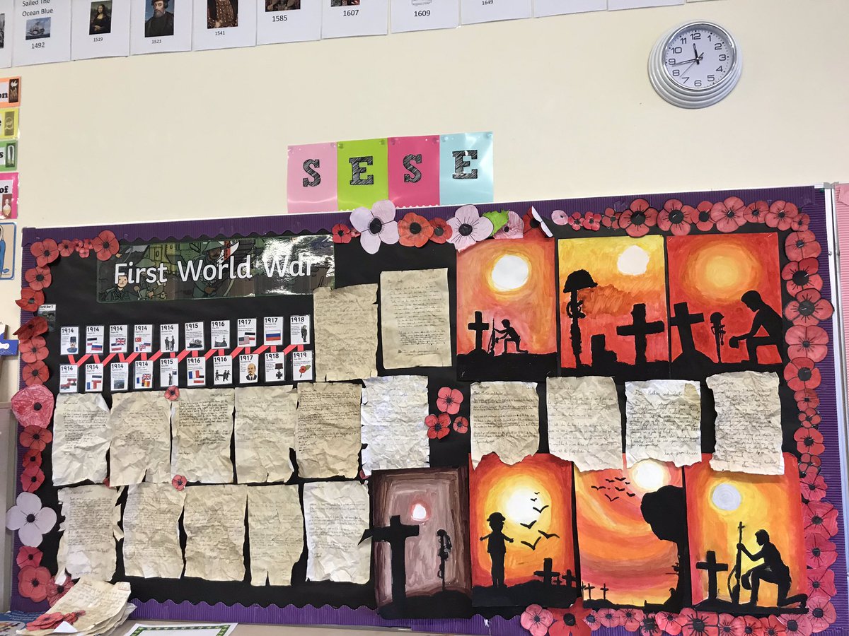 MsWhytesClass's tweet photo. We have been working on World War One...look at our beautiful artwork and letters from soldiers. #ww1 #History #art #english #mswhytesclass #6thclass https://t.co/CI9Q6A6oLZ