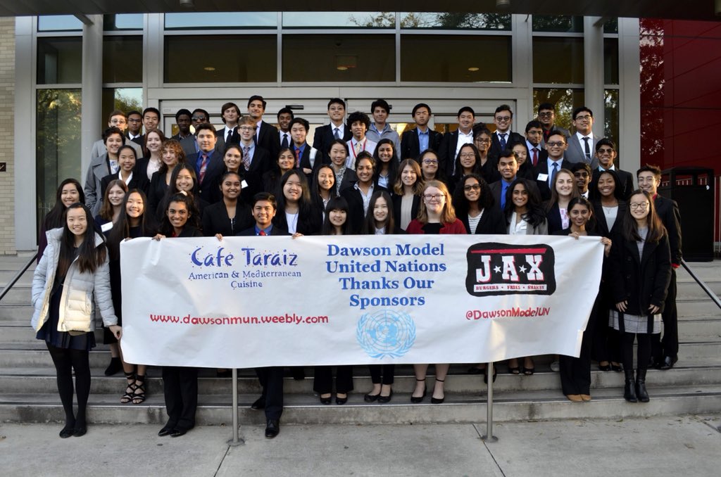 DawsonModelUN's tweet photo. This year, we sent 60 delegates to #HAMUN44 where over 1200 students discussed and crafted resolutions for important global issues. We had an amazing conference with 4 Dawson delegates earning awards! Special thanks to our sponsors! @HoustonAreaMUN @DawsonHighSchl @jfahler https://t.co/kxvpdMS4P3