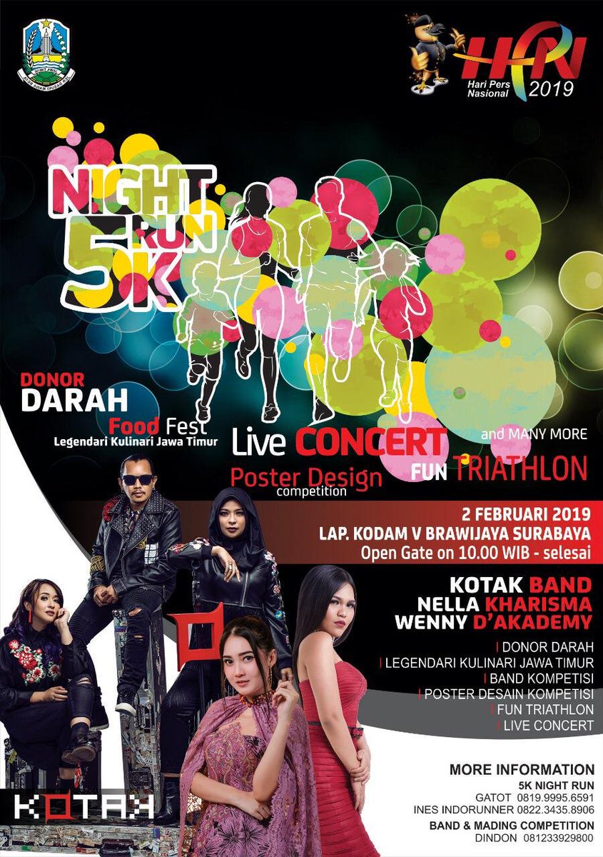 Kerabat Surabaya dan sekitar yuk merapat ke Lap. Kodam V Brawijaya di acara Hari Pers Nasional tgl 2 Feb 2019 bakal seru2an bareng Kotak dan artis lainnya, yuk #BeranikanDirimu untuk dateng, karena #KotakMasihAda