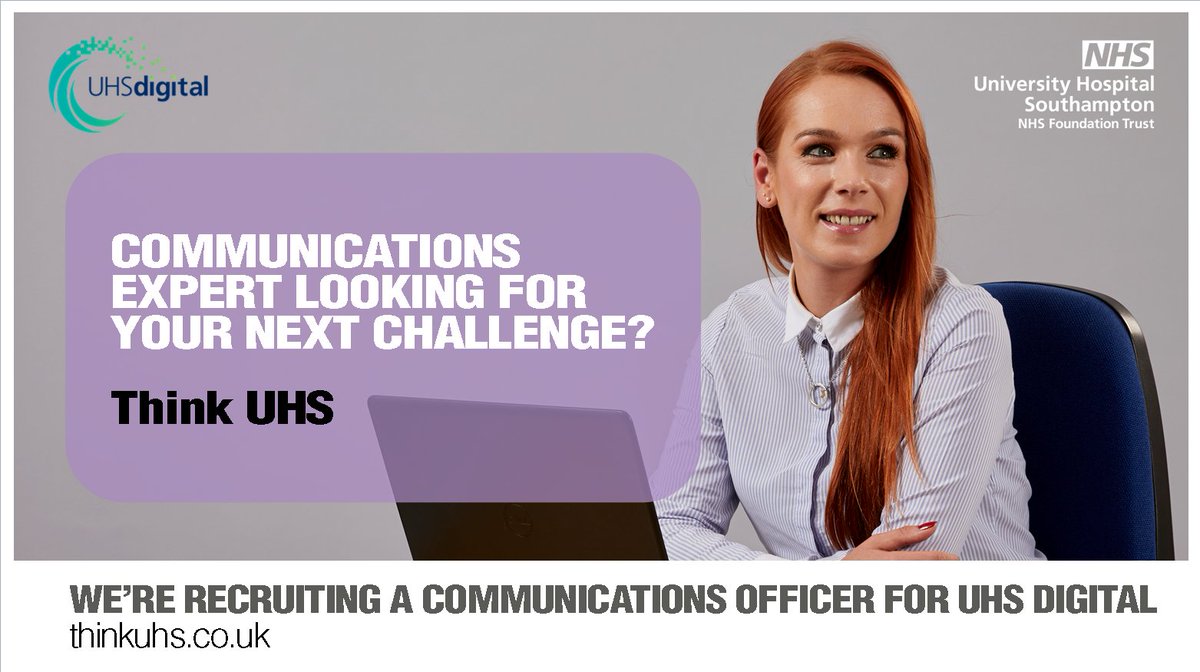 UHSDigital's tweet photo. Ready to put your first-class writing skills to the test in a fast-paced, digital environment? 

Come and join our pioneering #informatics team at University Hospital Southampton as a #communications officer.
https://t.co/kem5SVZtd1 

#ThinkUHS #UHSdigital https://t.co/mWpHE3ZBlS