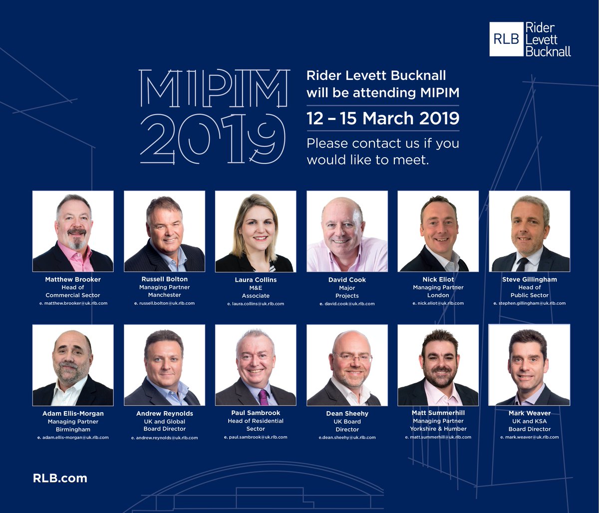rlb_uk's tweet photo. Delegates from RLB are looking forward to attending @MIPIMWorld 2019. Please get in touch: MIPIM19@uk.rlb.com if you would like to arrange to meet. #MIPIM #mipim2019 https://t.co/LxxIvOsdmt