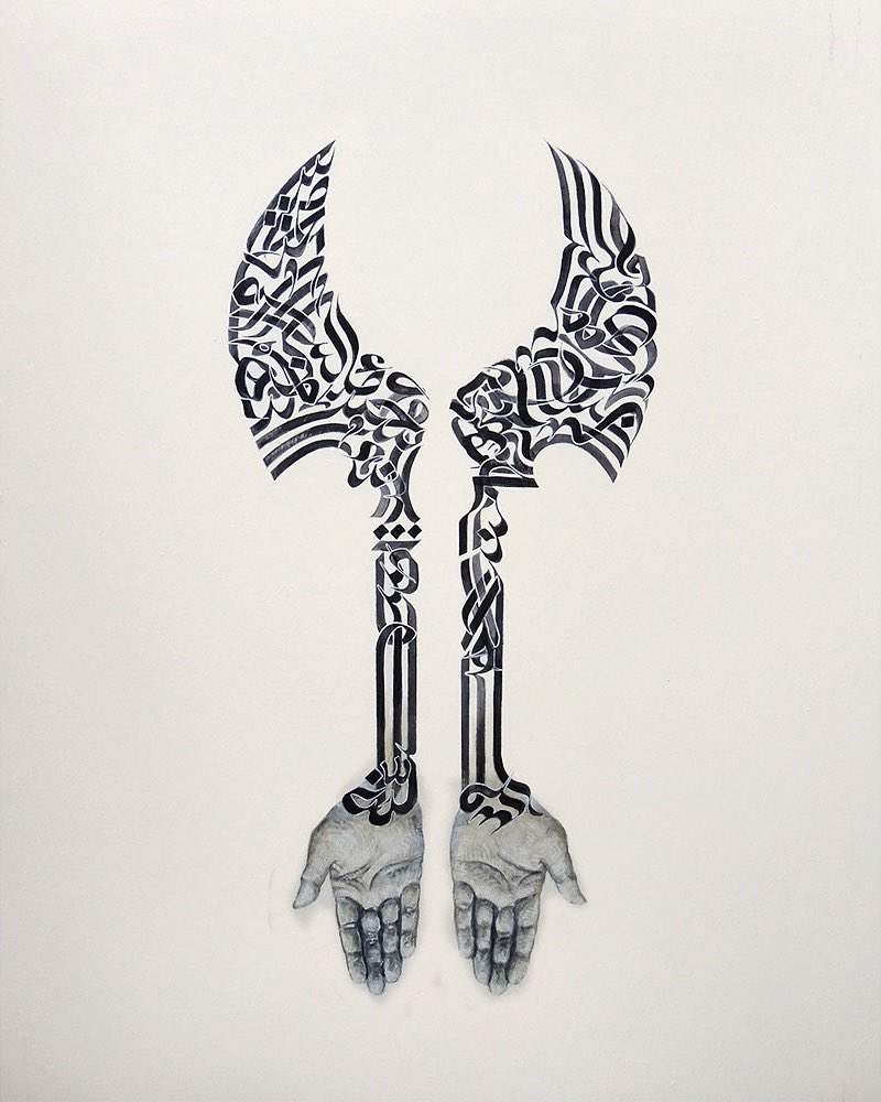 thearabedition's tweet photo. If Words Could Kill is a photograph series by Iraqi artist Ayad Alkadhi inspired by the traditional art of calligram. This piece and more of his work is currently showcased at @LeilaHellerG in @AlserkalAvenue in Dubai, UAE https://t.co/lq8MSdYmpD