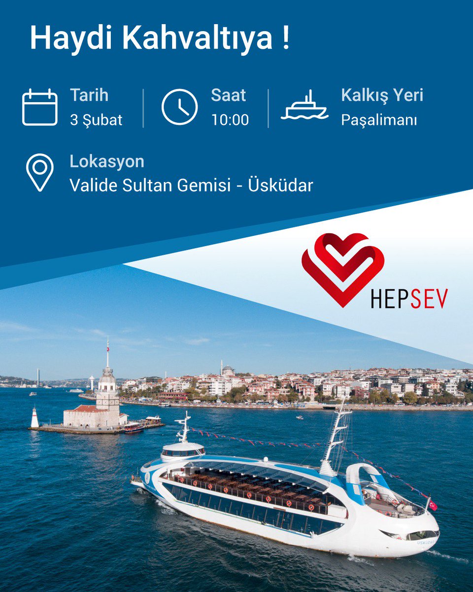 Valide Sultan Gemisi'nde, kahvaltıda buluşuyoruz!
Görme engelli gönüllümüz <a href="/muzisyeneyup/">Eyüp Sultan Aylar</a> 'un şarkılarıyla eşlik edeceği organizasyon ücretsiz olup HepSev ile tanışmak isteyen herkesi bekliyoruz ❤️ Rezervasyon ve sorularınız için DM'den ulaşabilirsiniz. hepsev.org/hepsev-bogaz-k…