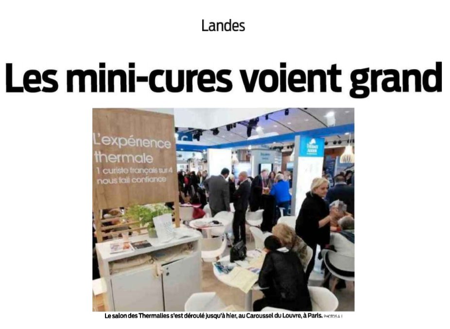 lesthermes_dax's tweet photo. Après les #Thermalies2019 la #presse parle de nous ! 📰💧
Merci à @France_Dimanche @HeimburgerFlore, #FemininSenior et @SudOuest pour leur mise en avant de notre établissement ! https://t.co/dcz5dpuy1Z