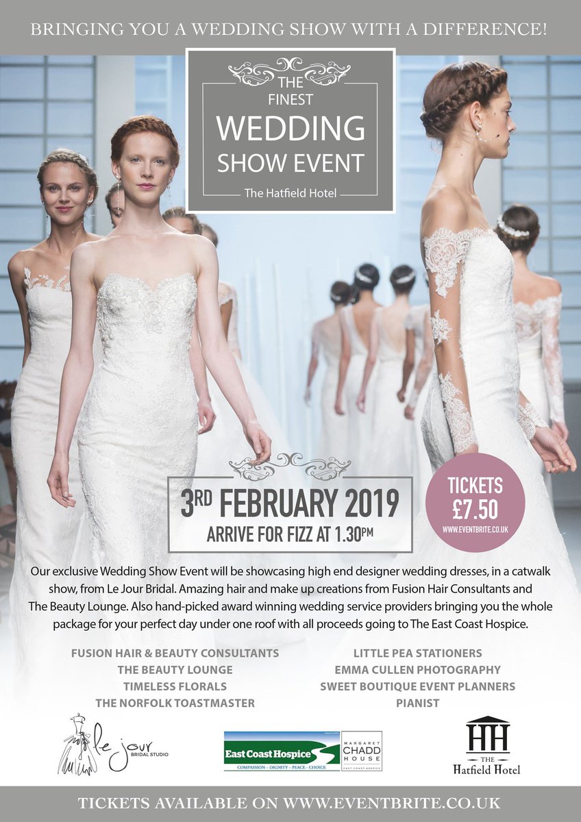 Are you looking for some inspiration to plan your BIG day? Well this could be just for you!
Come along this coming Sunday 3rd Feb to the Hatfield Hotel , Lowestoft for the 'Finest Wedding Show' on the East Coast! 
Buy your tickets today! eventbrite.co.uk/e/the-finest-w…