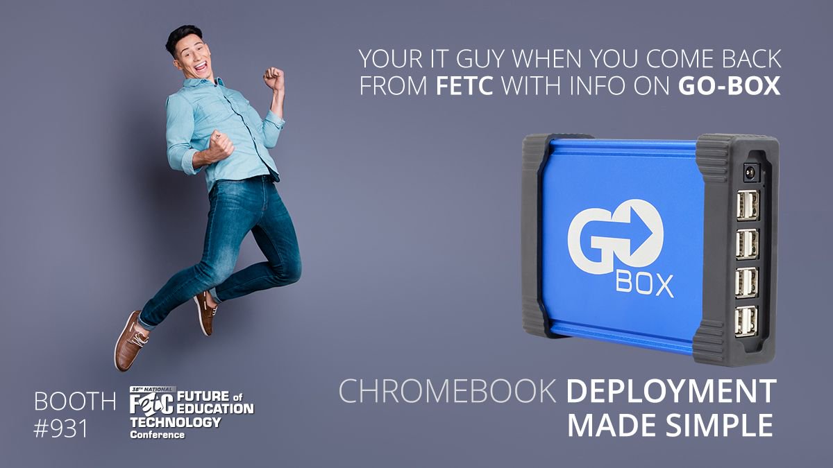GoBoxChrome's tweet image. If your school uses #Chromebooks, you need #GoBoxChrome. Tell your #ITguy about it and he&apos;ll 😍 you. See booth 931 at #FETC and grab a flyer! #Automate the enrollment and configuration process on Chromebooks with go-box.com

#fetc19 #edtech #GoogleEDU @howardcomputer