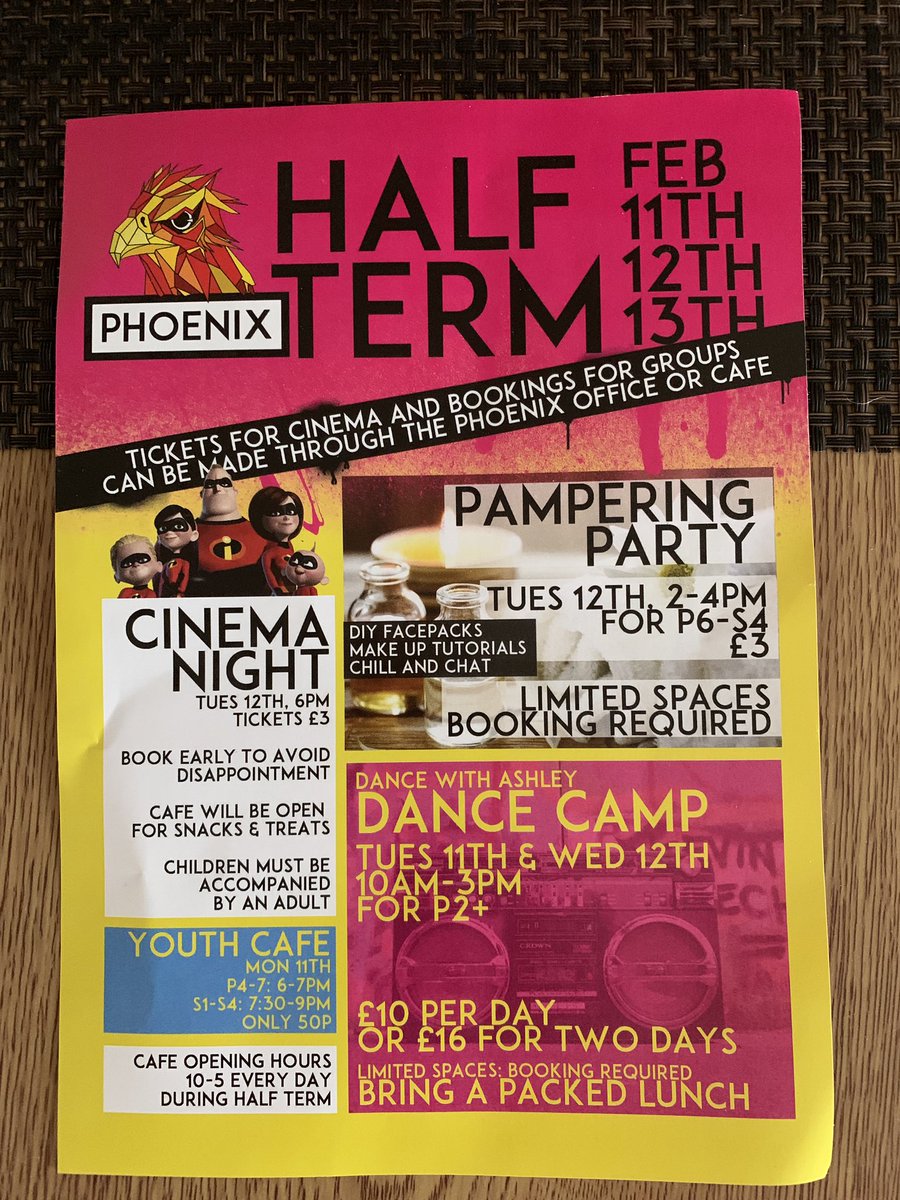 janicecorra1's tweet photo. Half term starts on The 11th February if your looking for something to do the Phoenix have a few activities taking place ! @Castlehill19 https://t.co/ffgkv7VyZm