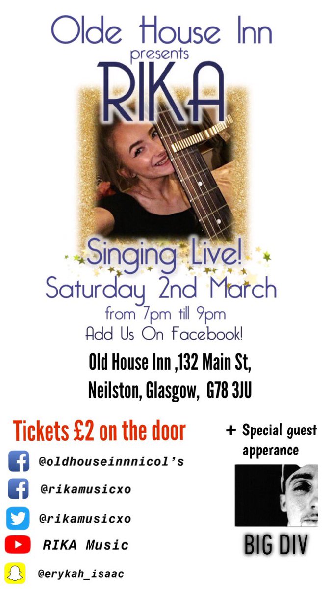InErykahSight's tweet photo. Hiiii 🤩🥰⭐️
I have a music account @RIKAofficialxo and I’m an upcoming artist, I’ve had this account for a while so have loads of followers but my music account is in need of more followers! ⭐️
I have two upcoming gigs 🎫🎤🎸
GLASGOW and LONDON ‼️💯
I’ll see you there,
RIKA ⭐️ https://t.co/SY3cgWaZx3