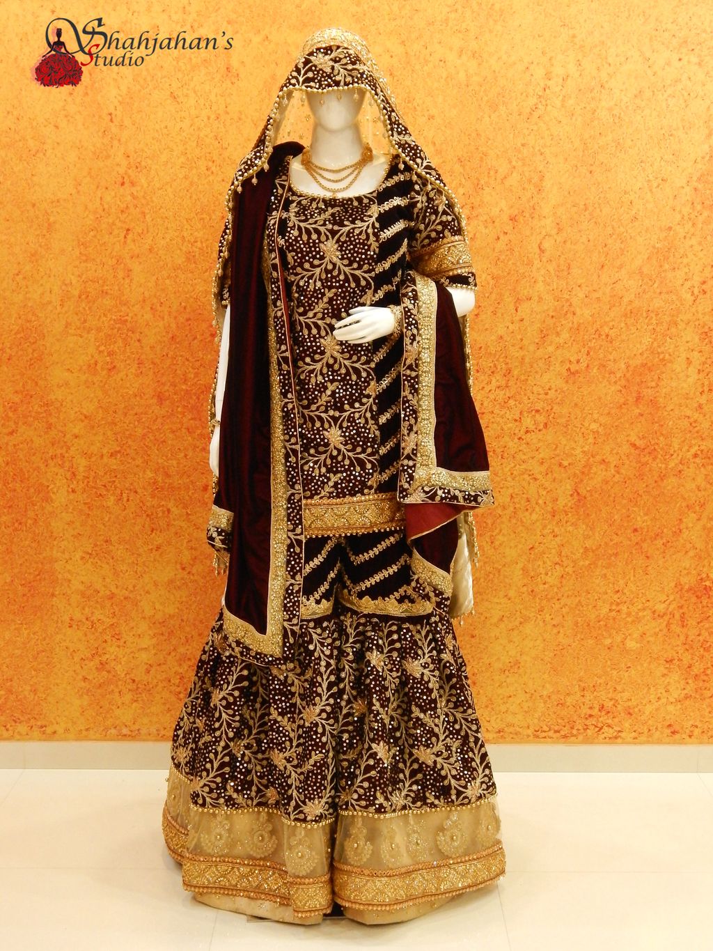 Shahjahan s Studio on X This maroon shaded garara is made by us for a very beautiful and dear bride. Varied types of work are done on this look. This is five piece
