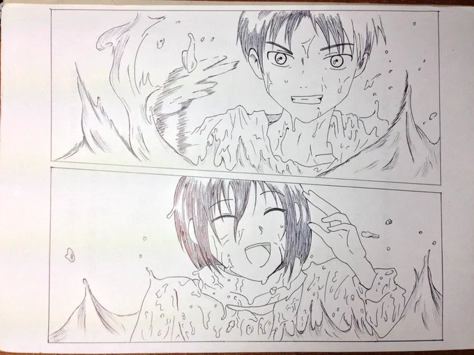 幽白パロで海に行き着いたエレンとミカサ
描いた頃はまさかあんな風になるとは思ってもなかったなぁ…… 