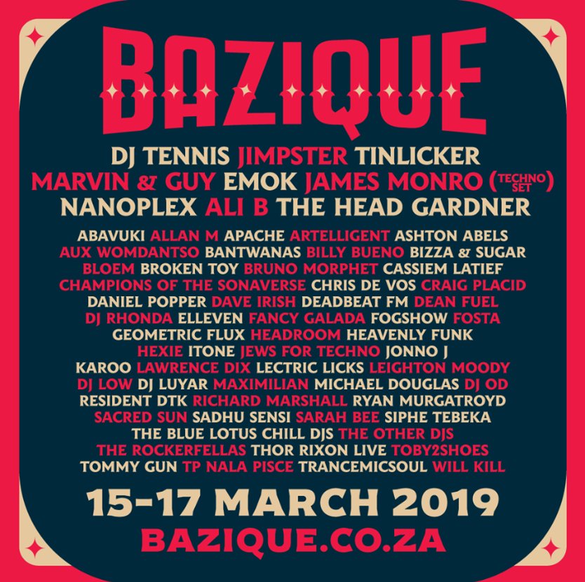 We are so outrageously excited to finally release our full line-up. 
It’s been months in the works and we have no doubt you’re going to love every second of music on show.

Tier two tickets on sale.

Go to bazique.co.za to check out the whole ting tong 🎡❤️