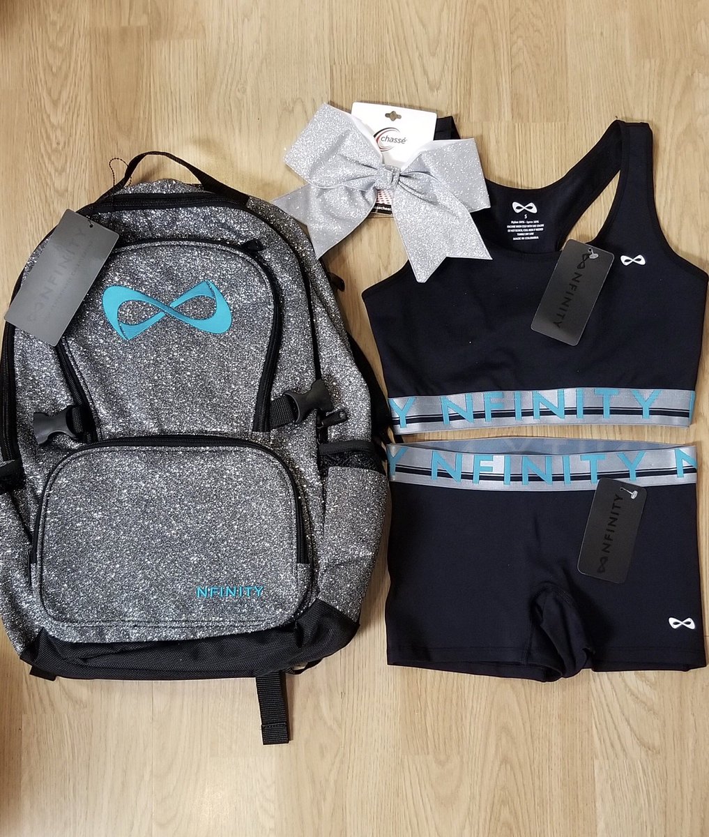 Nfinity Cheerwear. Silver and teal combos. #cheerstrong